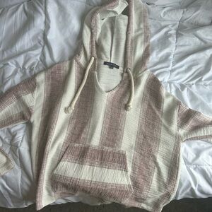 cute light pink and white hooded sweatshirt